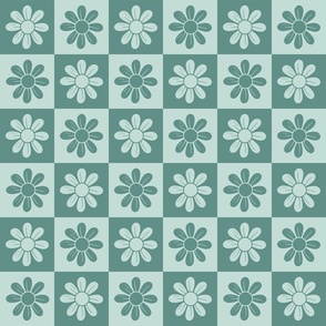 Retro Checker Florals Vintage Green