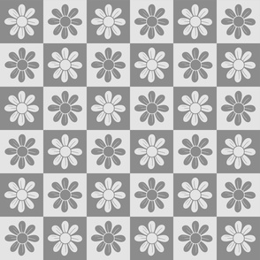 Retro Checker Florals Vintage Grey