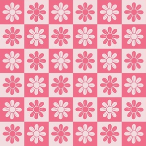 Retro Checker Florals Vintage Pink