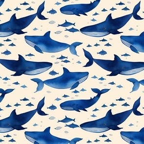 Fish Pattern - Blue & Gray Watercolor Theme Tote Bag