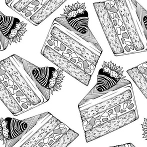 Black and White Hand Drawn Cake Pieces Sweets Desserts Coloring Wallpaper