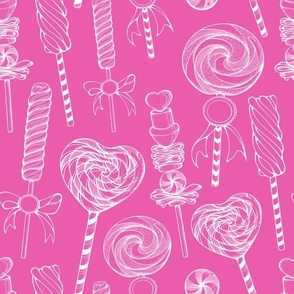 Bright Pink Cute Hand Drawn Lollipop Marshmallow Candy Sweets Desserts 