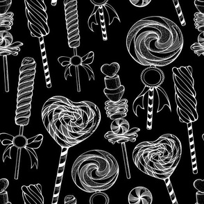 Black Cute Hand Drawn Lollipop Marshmallow Candy Sweets Desserts 