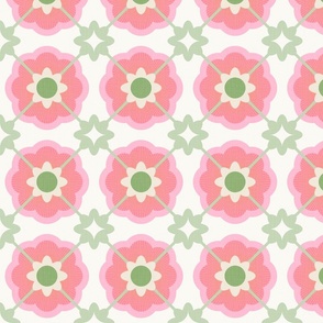  RETRO PASTEL FLORAL DAISY ON TRELLIS 2. PINK GREEN • SMALL #abstract daisy #retroflowers #minimalabstract #floraltrellis #middenturyfloral #florallatice  #spoonflowercollection
