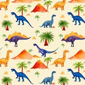 Dino Adventure Fabric - Playful Dinosaurs and Volcanoes for Kids' Delight
