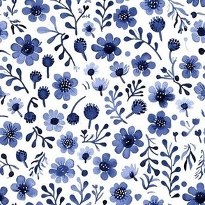 tiny flowers indigo blue pattern