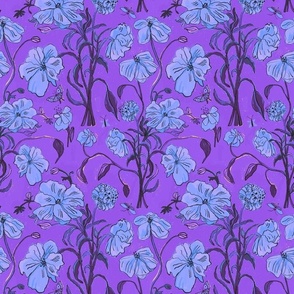Purple and Blue floral with Moths