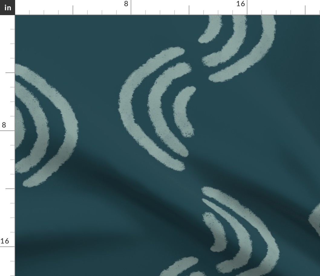 Moody Boho Block Print Geometric Waves - blue and light blue and seafoam green