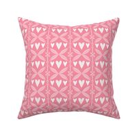 Hearts, Leaves & Dots Textured Grid Pattern in hot pink, ballerina pink and white/light cream