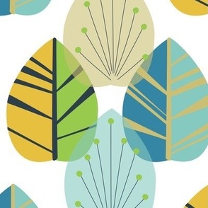 Mid-Century Modern Leaves Yellow Large Scale