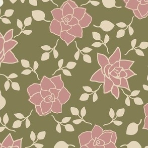 Flowers in diagonal olive green 