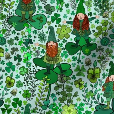 Wee Irish Gnomes in a Shamrock Forest (Mint Green small scale) 