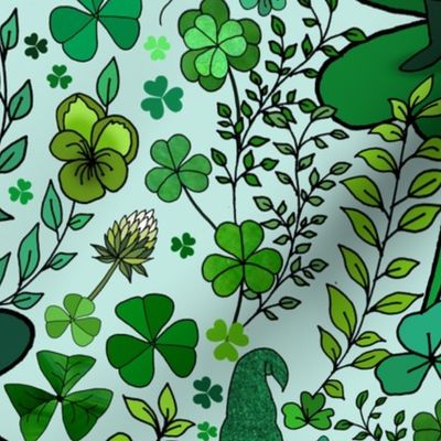 Wee Irish Gnomes in a Shamrock Forest (Mint Green large scale) 