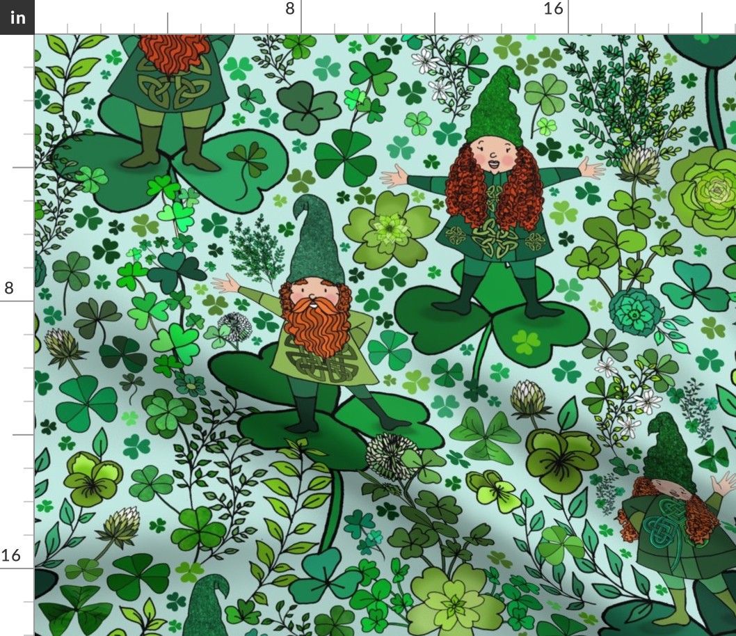 Wee Irish Gnomes in a Shamrock Forest (Mint Green large scale) 