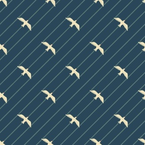 beige seagulls on striped blue background
