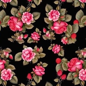 Eternal Blooms Fabric - Moody Rose Florals on Dark Canvas