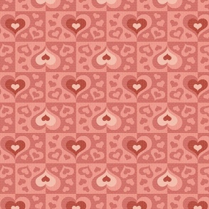 Valentine's Day Hearts Checkerboard Medium Scale - Peach Pink, Red