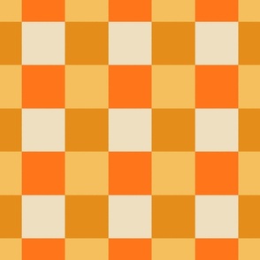 Retro checkerboard plaid in orange yellow ocher cream - large