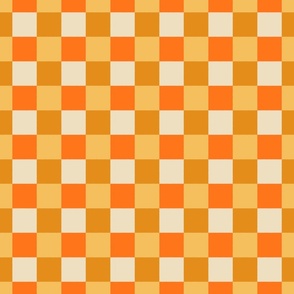 Retro checkerboard plaid in orange yellow ocher cream - medium