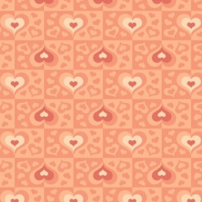Valentine's Day Hearts Checkerboard Medium Scale - Pantone Peach Fuzz, Orange