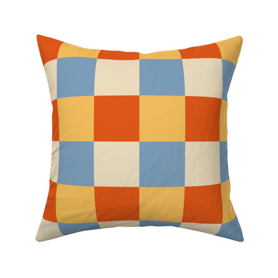 Retro checkerboard plaid in red yellow blue cream - large