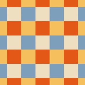 Retro checkerboard plaid in red yellow blue cream - large