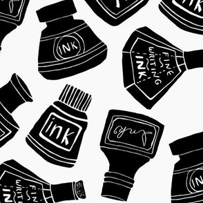 ink bottles black and white block print (large)