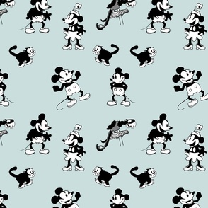 Steamboat Willie Cartoon Mouse Cat Parrot on Light Green