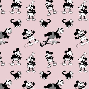 Steamboat Willie Cartoon with Parrot and Mouse on Rose Pink
