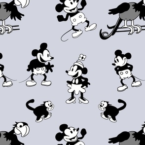 Steamboat Willie Cartoon Mouse Parrot Cat on Blue Gray