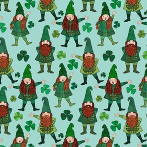 Irish Leprechaun Gnomes and Shamrocks (Mint Green)