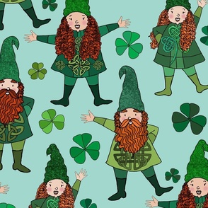 Irish Leprechaun Gnomes and Shamrocks (Mint Green large scale)