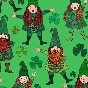 Irish Leprechaun Gnomes and Shamrocks (Green Clover large scale)