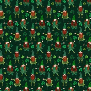 Irish Leprechaun Gnomes and Shamrocks (Dark Forest Green small scale)
