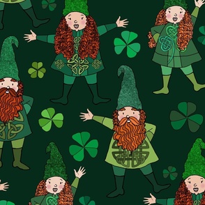 Irish Leprechaun Gnomes and Shamrocks (Dark Forest Green large scale)