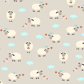 Little Sheep And Clouds Pattern On Cream