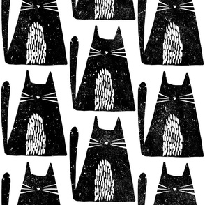 block print cat - peanut black cat - rustic cat stamp fabric