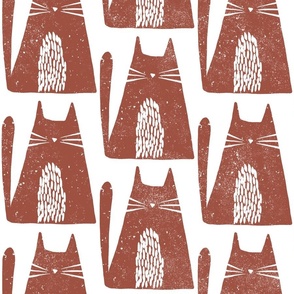 block print cat - peanut terracotta cat - rustic cat stamp fabric