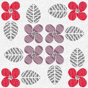 Blockprint flowerquartet_red eggplant_textured