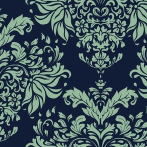 Art Nouveau Damask blue and green