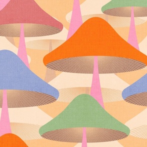 MEDIUM • Colourful Abstract minimal Retro Mushrooms 1. On Peach Fuzz #retromushrooms #abstractfungi  #peachfuzz #70s #minimalmushrooms #minimalabstract #spoonflowercollection 