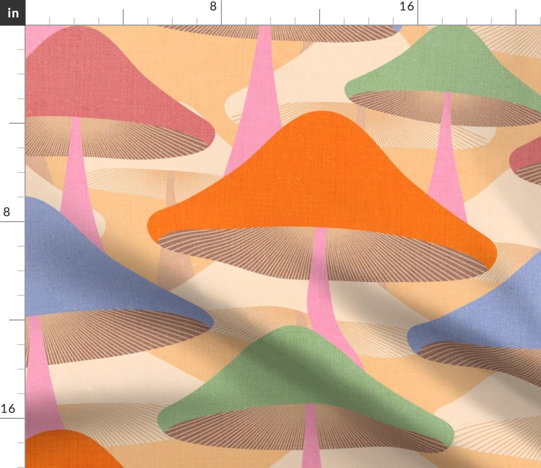 MEDIUM • Colourful Abstract minimal Retro Mushrooms 1. On Peach Fuzz #retromushrooms #abstractfungi  #peachfuzz #70s #minimalmushrooms #minimalabstract #spoonflowercollection 