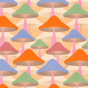 (XS) Colourful Abstract minimal Retro Mushrooms 1. On Peach Fuzz #retromushrooms #abstractfungi  #peachfuzz #70s #minimalmushrooms #minimalabstract #spoonflowercollection 