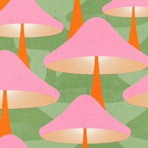 (M) Colourful Abstract minimal Retro Mushrooms 2. Pink and Green  #retromushrooms #abstractfungi  #pinkandgreen  #70s #minimalmushrooms #minimalabstract #spoonflowercollection #midcentury