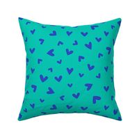 M – Aqua Valentines Love Hearts - Aquamarine Green & Blue Ditsy Tossed Blender Pattern