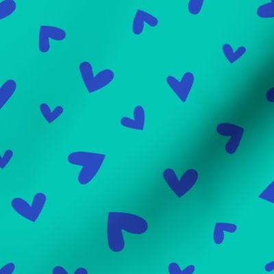 M – Aqua Valentines Love Hearts - Aquamarine Green & Blue Ditsy Tossed Blender Pattern