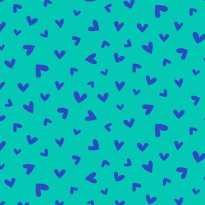 M – Aqua Valentines Love Hearts - Aquamarine Green & Blue Ditsy Tossed Blender Pattern
