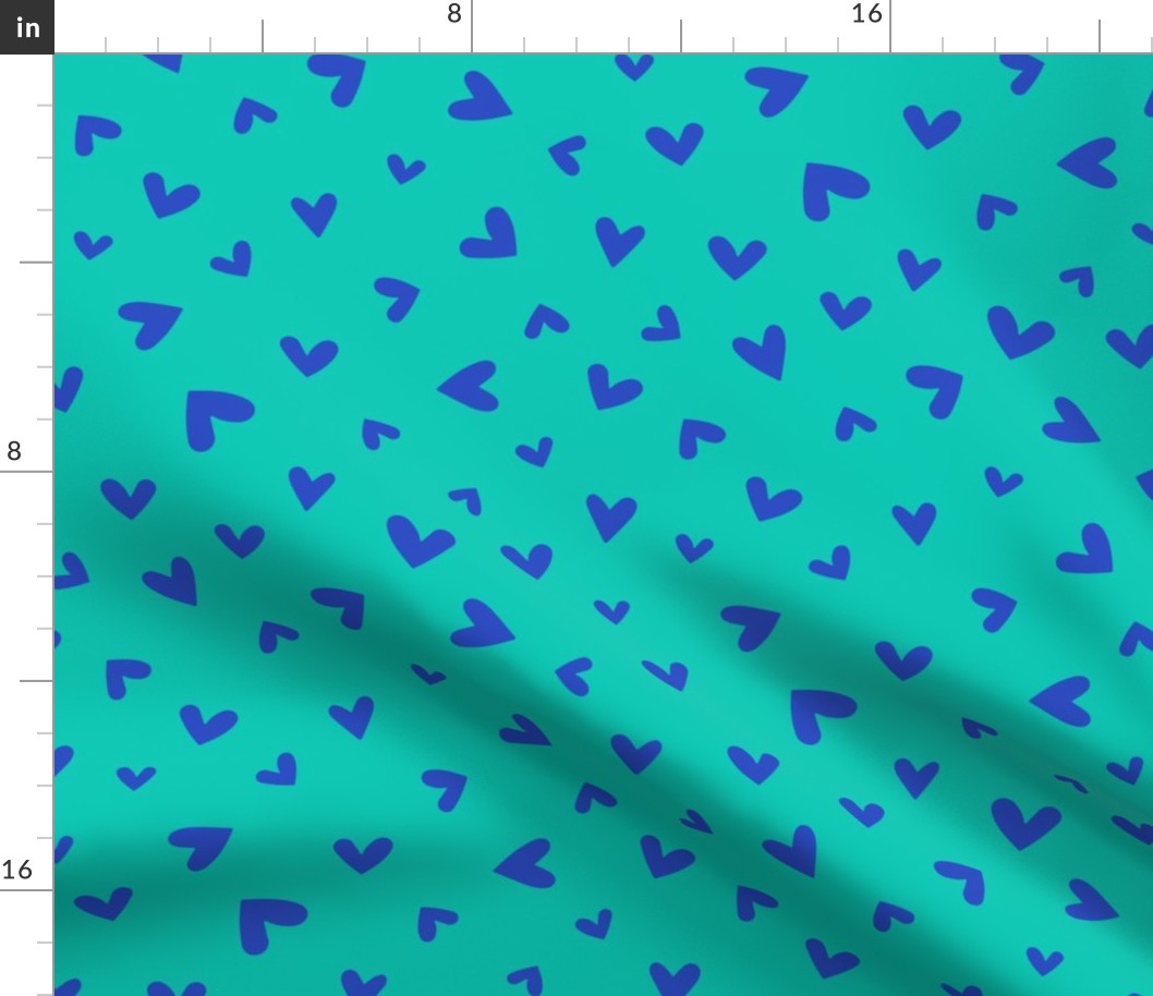 M – Aqua Valentines Love Hearts - Aquamarine Green & Blue Ditsy Tossed Blender Pattern