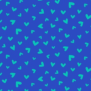M – Blue Valentines Love Hearts - Persian Blue & Aqua Green Ditsy Tossed Blender Pattern