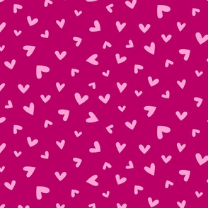 M – Pink Valentines Love Hearts - Burgundy Magenta Ditsy Tossed Blender Pattern